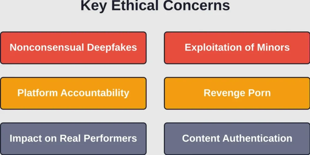 Major ethical challenges surrounding AI-generated pornography ranked by severity and prevalence.