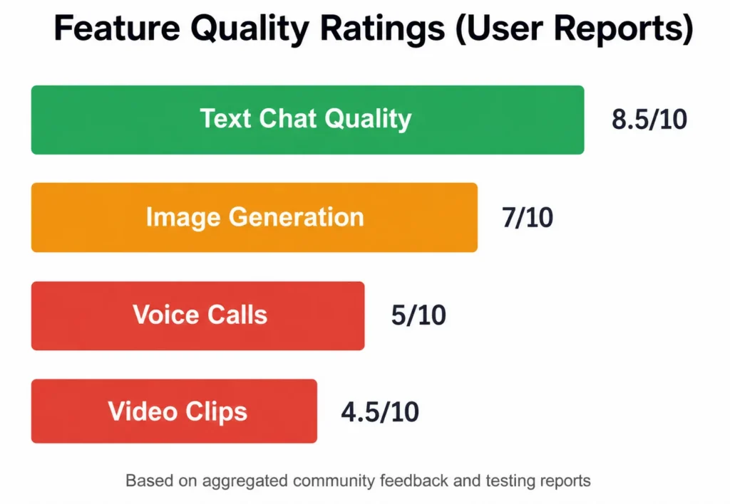 Relative quality ratings for Candy AI features based on user experiences reported through April 2026.