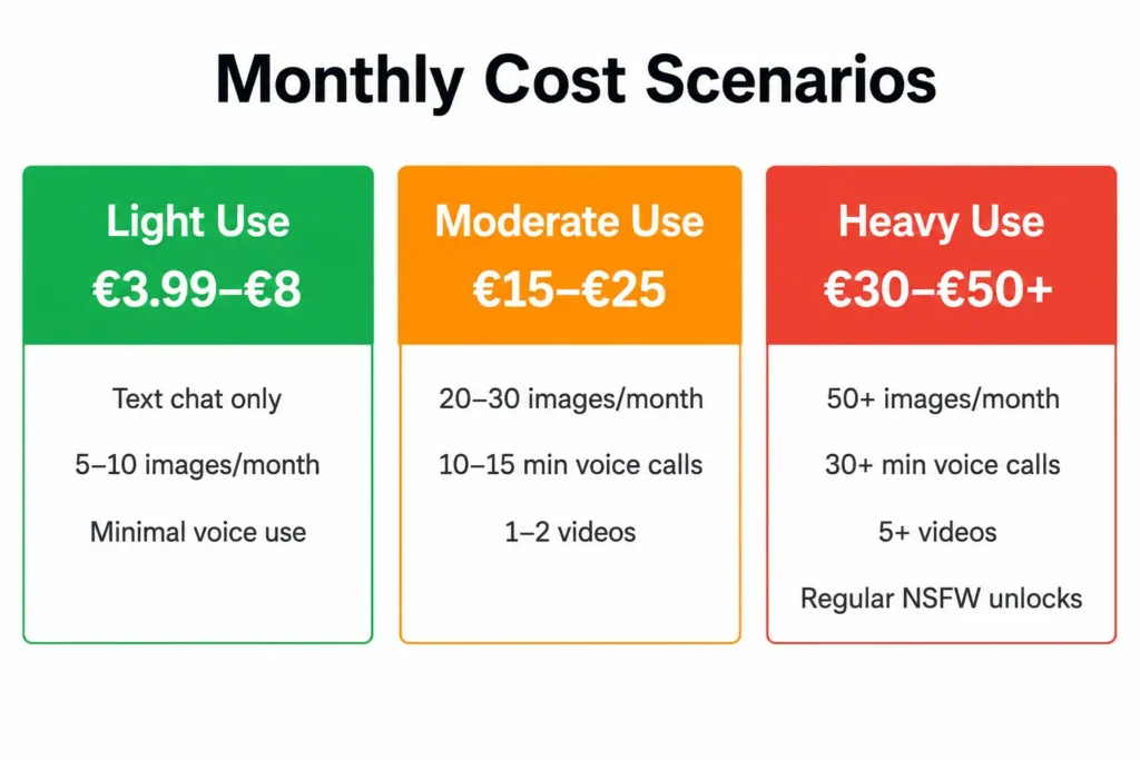 Realistic total monthly costs based on different usage intensity levels